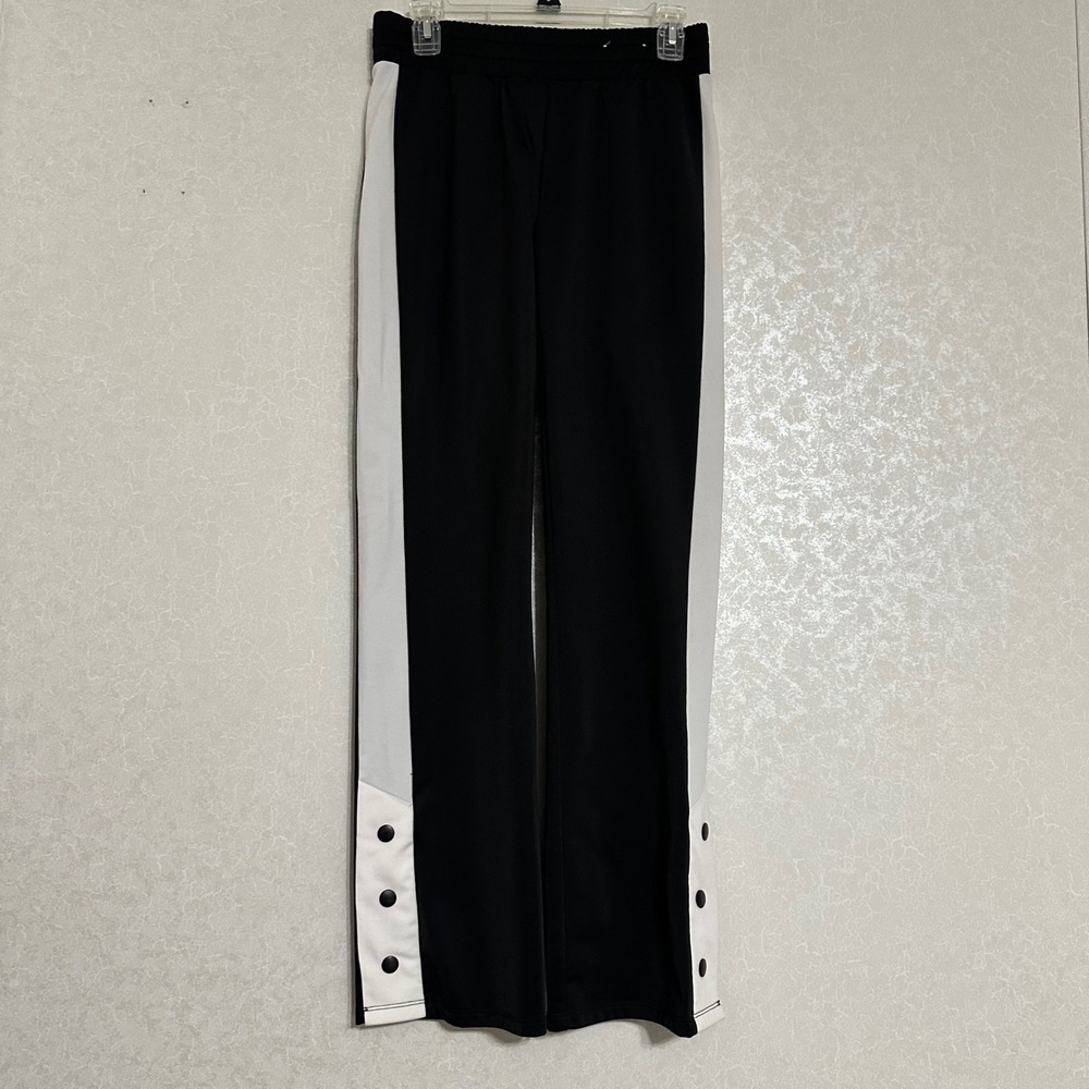 Flirtitude Active Black Flirty Jogger Pants White Side Stripe Snap Button Sz‎ S